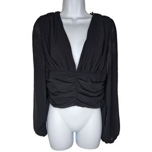Princess Polly Black Ruched Plunge Crop Top US 6 Y2K Coquette Going Out